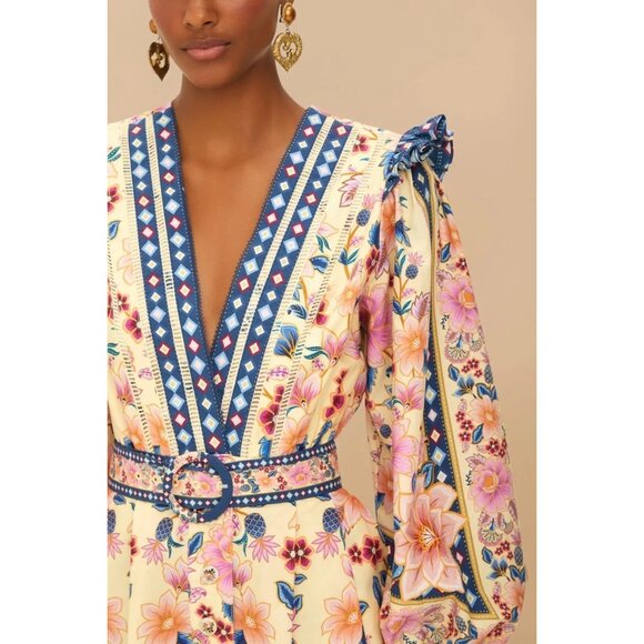 Farm Rio Cream Superbloom Tapestry Organic Cotton Romper Size Small NWT - Picture 2 of 3